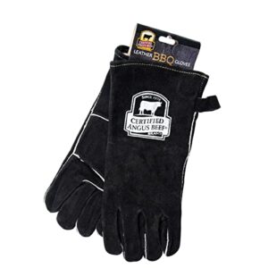 certified angus beef leather barbecue gloves heat and fire resistant for smoker gloves, grilling gloves and fire gloves
