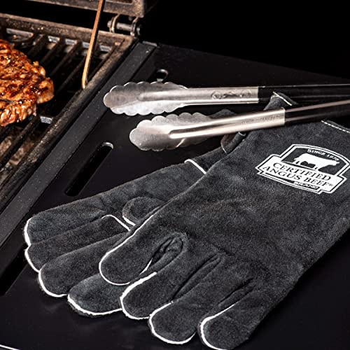 Certified Angus Beef Leather Barbecue Gloves Heat and Fire Resistant for Smoker Gloves, Grilling Gloves and Fire Gloves