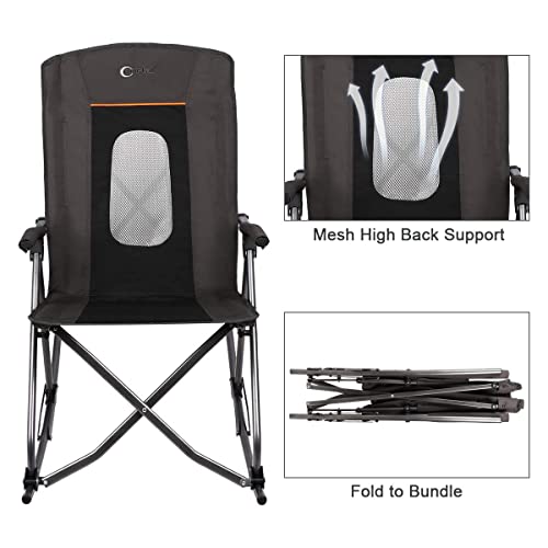 PORTAL Oversized Folding Rocking Camping Chair Portable Outdoor Rocker with High Back Hard Armrests Carry Bag, Supports 300 lbs, Black