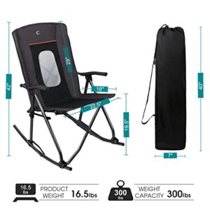 PORTAL Oversized Folding Rocking Camping Chair Portable Outdoor Rocker with High Back Hard Armrests Carry Bag, Supports 300 lbs, Black