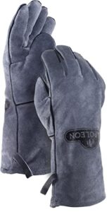 napoleon bbq grill accessory - genuine leather bbq gloves - 62147 - grey, leather, heat safe gloves, perfect for barbecue, camp fire, wood fireplaces and stoves, long length, protects forearms