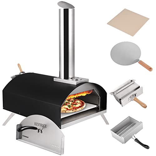 Kevirice Portable Outdoor Wood-Fired Pizza Oven, Stainless Steel Pizza Maker with 13"Pizza Stone & Peel for Outdoor Cooking