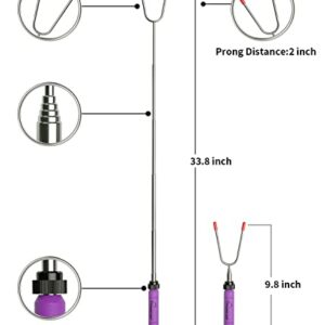 Aoocan Marshmallow Roasting Sticks for Hot Dog Set of 10 Smores Skewers 34 inch Telescoping Rotating Barbeque Forks for Campfire Outdoor Camping Kit for Fire Pit Premium Stainless Steel Fork