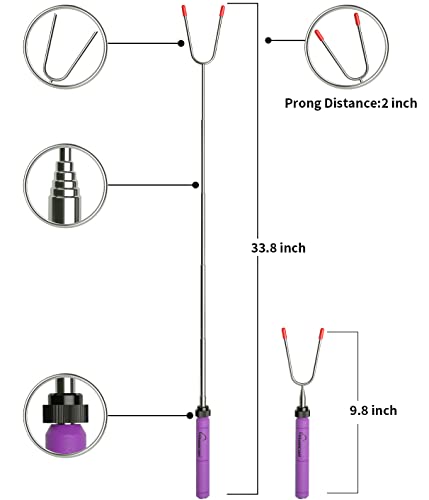 Aoocan Marshmallow Roasting Sticks for Hot Dog Set of 10 Smores Skewers 34 inch Telescoping Rotating Barbeque Forks for Campfire Outdoor Camping Kit for Fire Pit Premium Stainless Steel Fork