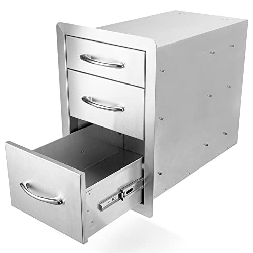 Stanbroil Outdoor Kitchen Drawers Stainless Steel - 15W x 21.5H x 23D Inch, Triple Access Drawer Flush Mount for Outdoor Kitchen or BBQ Island