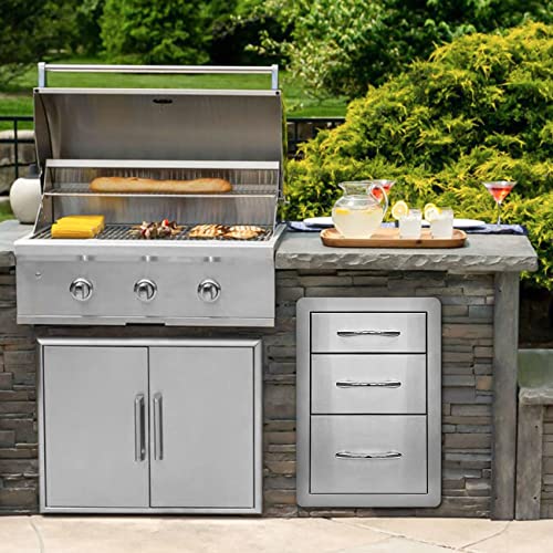 Stanbroil Outdoor Kitchen Drawers Stainless Steel - 15W x 21.5H x 23D Inch, Triple Access Drawer Flush Mount for Outdoor Kitchen or BBQ Island