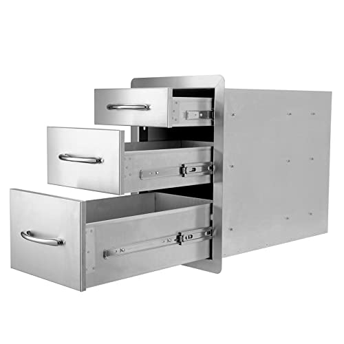 Stanbroil Outdoor Kitchen Drawers Stainless Steel - 15W x 21.5H x 23D Inch, Triple Access Drawer Flush Mount for Outdoor Kitchen or BBQ Island