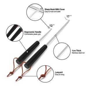 Leonyo 2 Pack Pigtail Food Flipper, 12 & 17 Inch Meat Hook Flippers Turner with Stainless Steel Shafts, Substitutes of Grill Tong, Spatulas, Fork for Kitchen Cooking BBQ, Plastic Handles, Right Handed