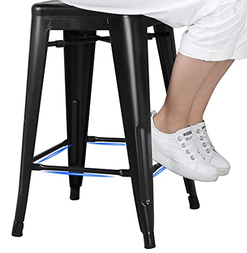 Yaheetech 24 inch barstools Set of 4 Counter Height Metal Bar Stools, Indoor/Outdoor Stackable Bartool Industrial High Backless Stools Black