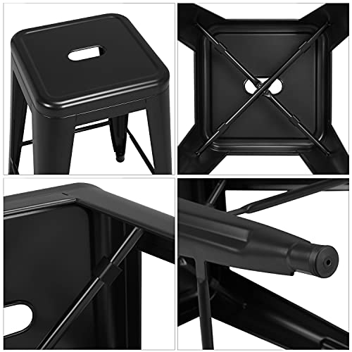 Yaheetech 24 inch barstools Set of 4 Counter Height Metal Bar Stools, Indoor/Outdoor Stackable Bartool Industrial High Backless Stools Black