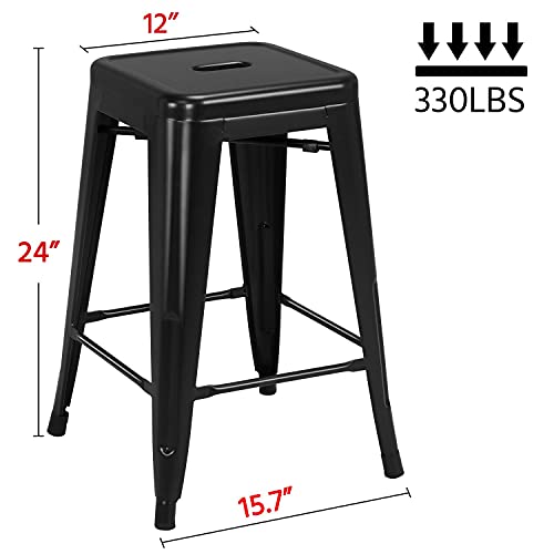 Yaheetech 24 inch barstools Set of 4 Counter Height Metal Bar Stools, Indoor/Outdoor Stackable Bartool Industrial High Backless Stools Black