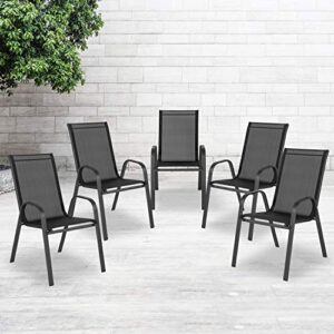 flash furniture 5 pack brazos series black outdoor stack chair with flex comfort material and metal frame