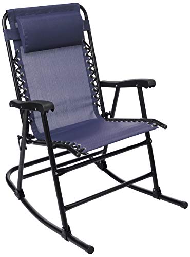 Amazon Basics Outdoor Textilene Zero Gravity Folding Lounge Rocker with Pillow, Navy