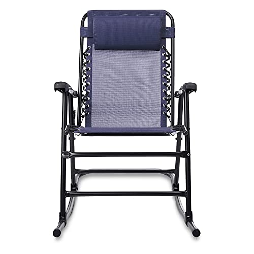 Amazon Basics Outdoor Textilene Zero Gravity Folding Lounge Rocker with Pillow, Navy