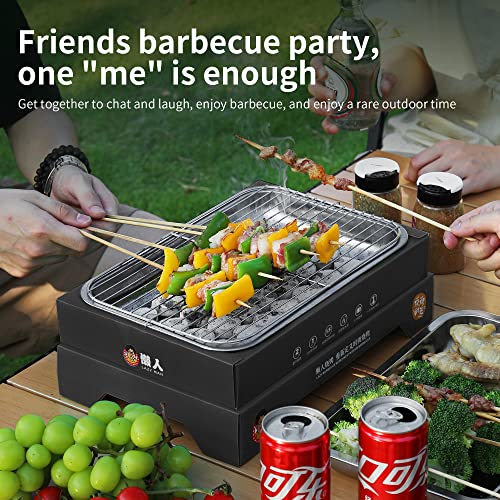 Upgrade Disposable BBQ Grill Stainless Steel Portable Easy Lighting Grill Outdoor Charcoal Grill For Outdoor Picnic Patio Backyard Camping Cooking Can Last 2 Hours (Dimensions: 33*22*6cm) (Black)