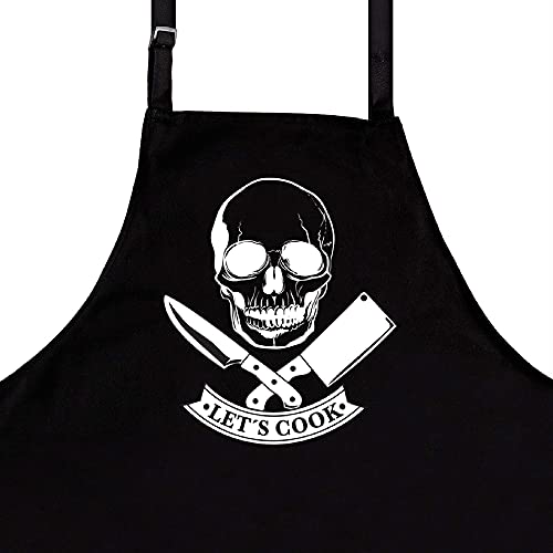 Nomsum Aprons for Men | Lets Cook Skull Design | Premium Quality Funny Aprons | Best for BBQ, Grilling and Cooking | Grill and BBQ Accessories | Chef Kitchen Grilling Apron | One Size Fits All