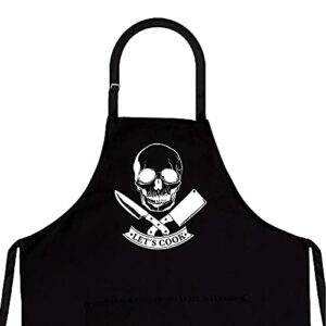 Nomsum Aprons for Men | Lets Cook Skull Design | Premium Quality Funny Aprons | Best for BBQ, Grilling and Cooking | Grill and BBQ Accessories | Chef Kitchen Grilling Apron | One Size Fits All