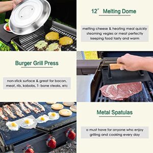 HaSteeL Griddle Accessories Kit of 16, Professional Stainless Steel Griddle Spatula Tools in Storage Bag, Heavy Duty Metal Spatulas/Chopper/Burger Press/Melting Dome for Teppanyaki Flat Top BBQ Grill