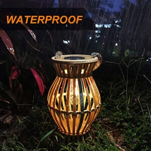 11.8” Solar Table Lamp Lantern Outdoor - Rustic Large Rattan Woven Lantern Light with Edison Bulb, Solar-Powered Warm Light, Great Decor for Garden, Patio, Desk