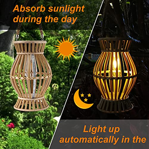 11.8” Solar Table Lamp Lantern Outdoor - Rustic Large Rattan Woven Lantern Light with Edison Bulb, Solar-Powered Warm Light, Great Decor for Garden, Patio, Desk