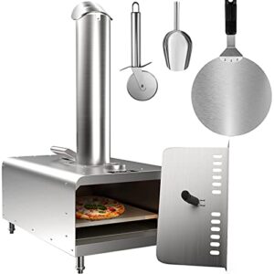 vevor outdoor pizza oven 12", wood fired ovens, stainless steel portable pizza oven, wood pellet burning pizza maker ovens with accessories for outdoor cooking (rectangle)