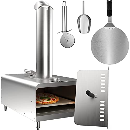 VEVOR Outdoor Pizza Oven 12", Wood Fired Ovens, Stainless Steel Portable Pizza Oven, Wood Pellet Burning Pizza Maker Ovens with Accessories for Outdoor Cooking (Rectangle)