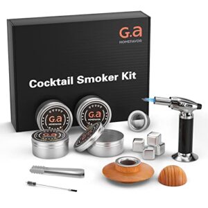whiskey smoker kit, cocktail smoker kit with torch, old fashioned drink smoker kit with 4 flavored wood chips, smoke infuser (no butane), gifts for burbon lovers