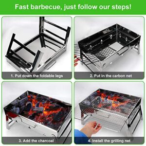 Newluck Folding Charcoal Barbecue Grill Set, Portable Folded Hibachi Grill Stainless Steel Yakitori Grill, BBQ Tool Kits for Outdoor Patio Picnics Beach Camping Cooking Traveling, 16.8 X 11.3 X 9.2''