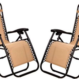 Elevon Adjustable Zero Gravity Lounge Chair Recliners for Patio, Beige, 2-Pack