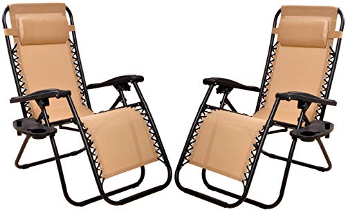 Elevon Adjustable Zero Gravity Lounge Chair Recliners for Patio, Beige, 2-Pack