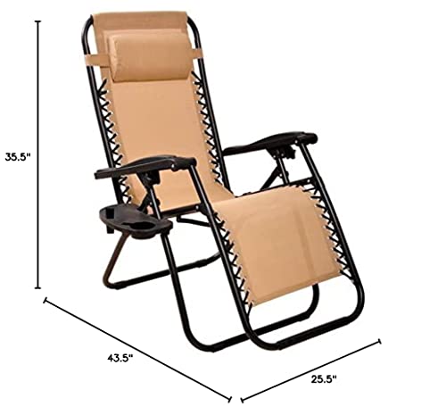 Elevon Adjustable Zero Gravity Lounge Chair Recliners for Patio, Beige, 2-Pack