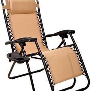 Elevon Adjustable Zero Gravity Lounge Chair Recliners for Patio, Beige, 2-Pack