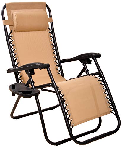 Elevon Adjustable Zero Gravity Lounge Chair Recliners for Patio, Beige, 2-Pack