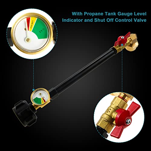 ETERMETA QCC1 Upgraded Propane Refill Elbow Adapter, for 1LB Tanks with Propane Tank Gauge Level Indicator and Shut Off Control Valve, and Gauge Level Indicator for Refillable Propane Cylinder