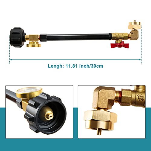 ETERMETA QCC1 Upgraded Propane Refill Elbow Adapter, for 1LB Tanks with Propane Tank Gauge Level Indicator and Shut Off Control Valve, and Gauge Level Indicator for Refillable Propane Cylinder