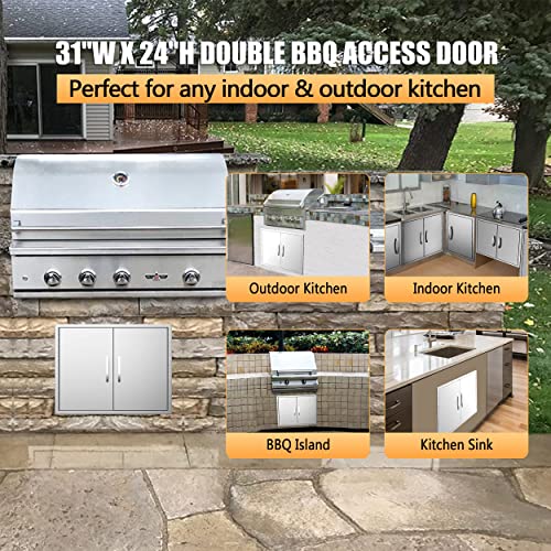 KODOM Outdoor Kitchen Doors 31''W X 24''H,Flush Mount Stainless Steel BBQ Access Doors, Double Grill Access Door for Outdoor Kitchen Cabinets and BBQ Island