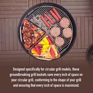 BBQ Grill Basket for Kettle Grills - The Kettle Grill Accessories for Outdoor Grill Set Includes 2 stainless steel grilling baskets & Clip-On Handle Designed for 22" Kettle Grill Models - a Perfect Fish Grill Basket & Grill Vegetable Basket