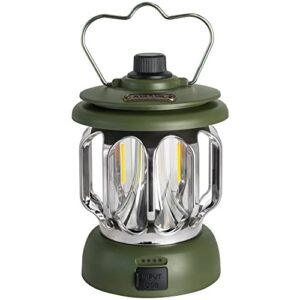 led camping lantern,rechargeable retro camping light,battery powered hanging candle lamp ,portable waterpoor outdoor tent bulb, emergency lighting for power failure （green）