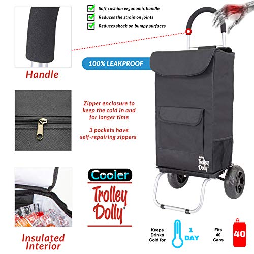 dbest products Cooler Trolley Dolly, Black Insulated cooler bag folding collapsible rolling shopping grocery tailgating bbq beer ice cart 14" x 17" x 38"