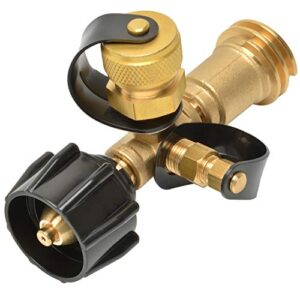 stanbroil propane gas brass tee adapter with 4 port for rv or motorhome, acme nut &qcc1