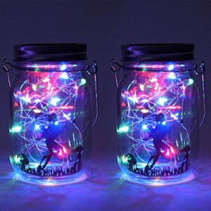 gezichta 2 pcs solar fairy lantern lights,hanging glass mason jar lights led lights(colorful transparent), free size