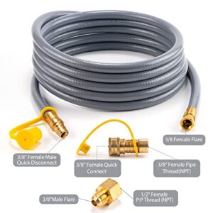 LGQIEM 15FT Natural Gas Hose - Natural Gas Hose Conversion Kit 3/8"-18NPT quick Disconnect Extra 3/8" Female Flare Easy to Connect Suitable for Gas Grills, Fire Pit, Portable Generator, Patio Heater