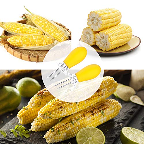 Corn Holders, 16Pcs/8 Pairs Stainless Steel Corn On The Cob Sweetcorn Corn Skewers, Interlocking Double Fork for BBQ Camping Outdoor Kitchen Tool