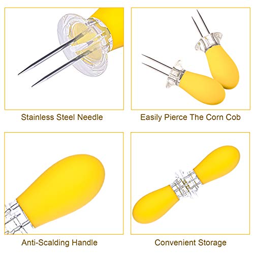 Corn Holders, 16Pcs/8 Pairs Stainless Steel Corn On The Cob Sweetcorn Corn Skewers, Interlocking Double Fork for BBQ Camping Outdoor Kitchen Tool