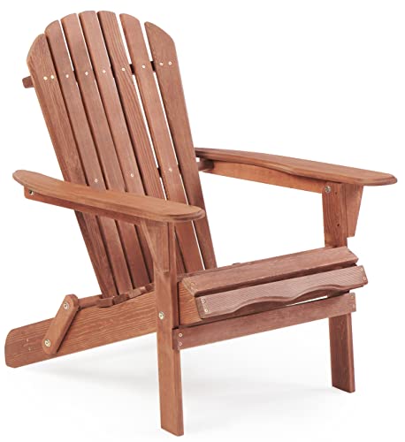 Folding Adirondack Chair Half Pre-Assembled, Outdoor Wood Patio Chair for Garden/Backyard/Firepit/Pool/Beach/Deck