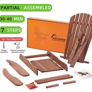 Folding Adirondack Chair Half Pre-Assembled, Outdoor Wood Patio Chair for Garden/Backyard/Firepit/Pool/Beach/Deck