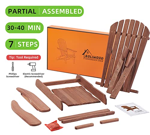 Folding Adirondack Chair Half Pre-Assembled, Outdoor Wood Patio Chair for Garden/Backyard/Firepit/Pool/Beach/Deck