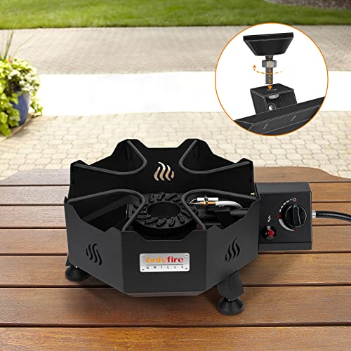 Outdoors Portable Wok Burner with Brackets, Adjustable Removable Legs and Flame Failure Protecting Device, ONLYFIRE GRILLS Tripod Gas Stove with 65000 BTU for Backyard and Camping Cooking