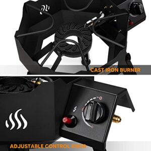 Outdoors Portable Wok Burner with Brackets, Adjustable Removable Legs and Flame Failure Protecting Device, ONLYFIRE GRILLS Tripod Gas Stove with 65000 BTU for Backyard and Camping Cooking