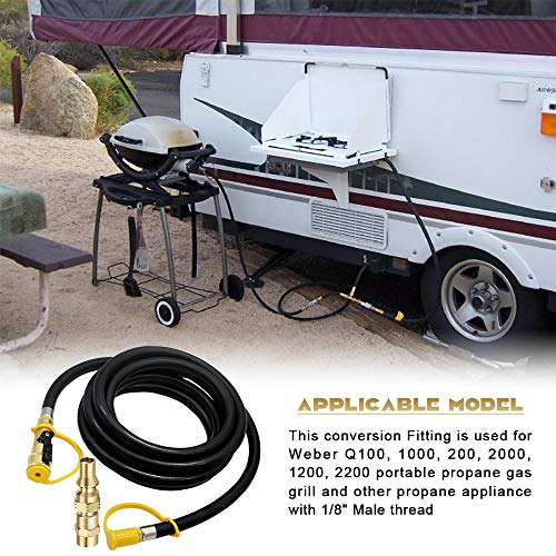 MENSI 12 Feet RV Shut-Off Quick Connect Disconnect Propane Hose Conversion Kit for Weber Q Series, Weber Traveller Grill
